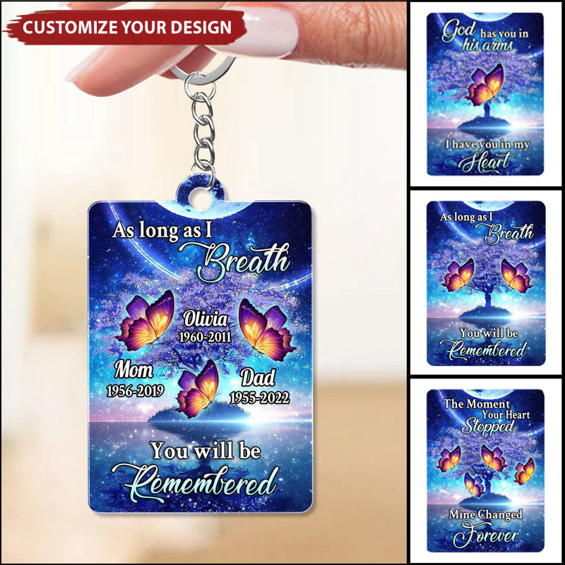 Personalized Butterflies Memorial God Has You In His Arms I Have You In My Heart Keychain