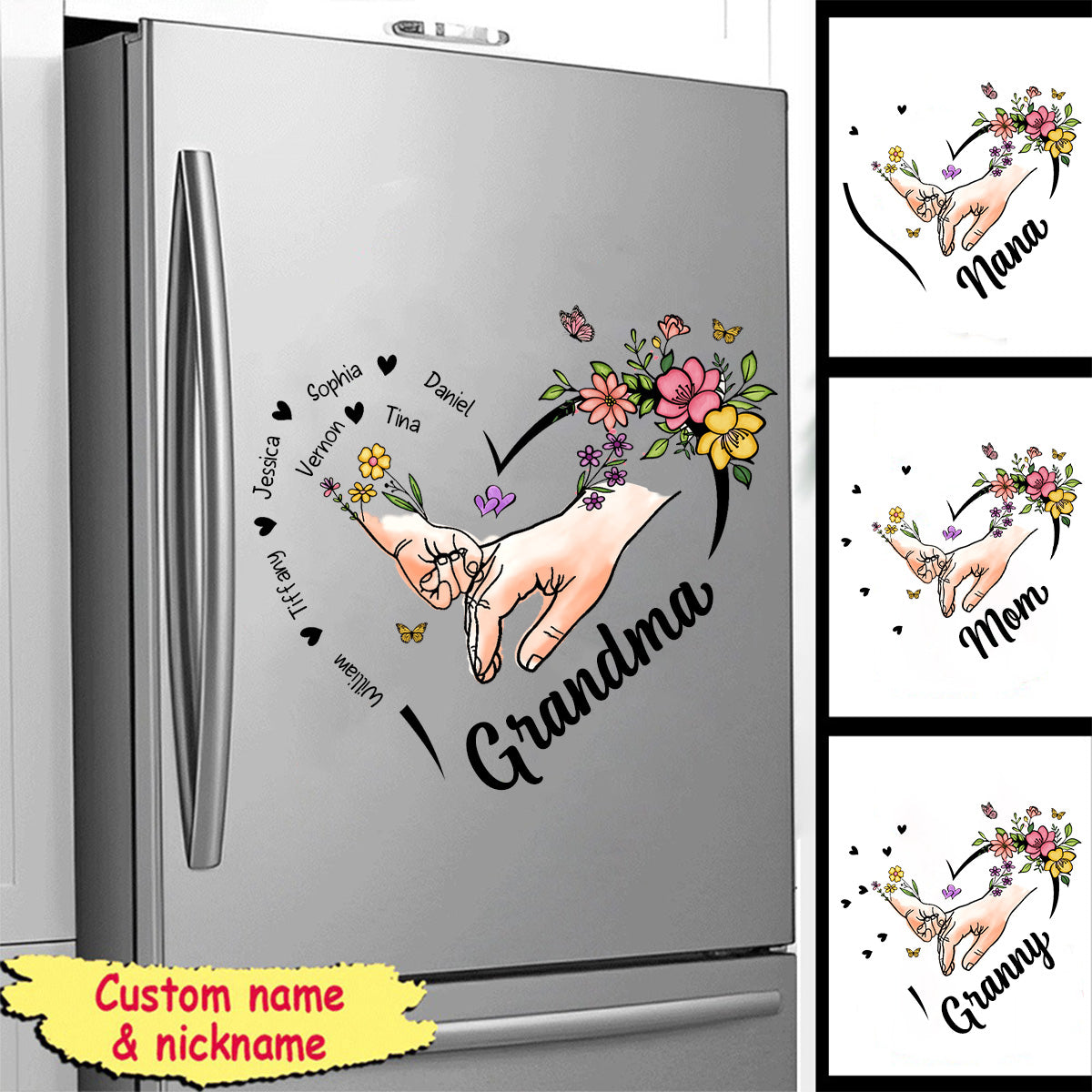 Gift for Grandma Flower Heart Personalized Sticker