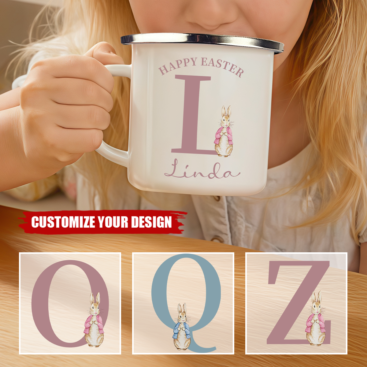 Personalised Easter Metal Mug With Initial & Name