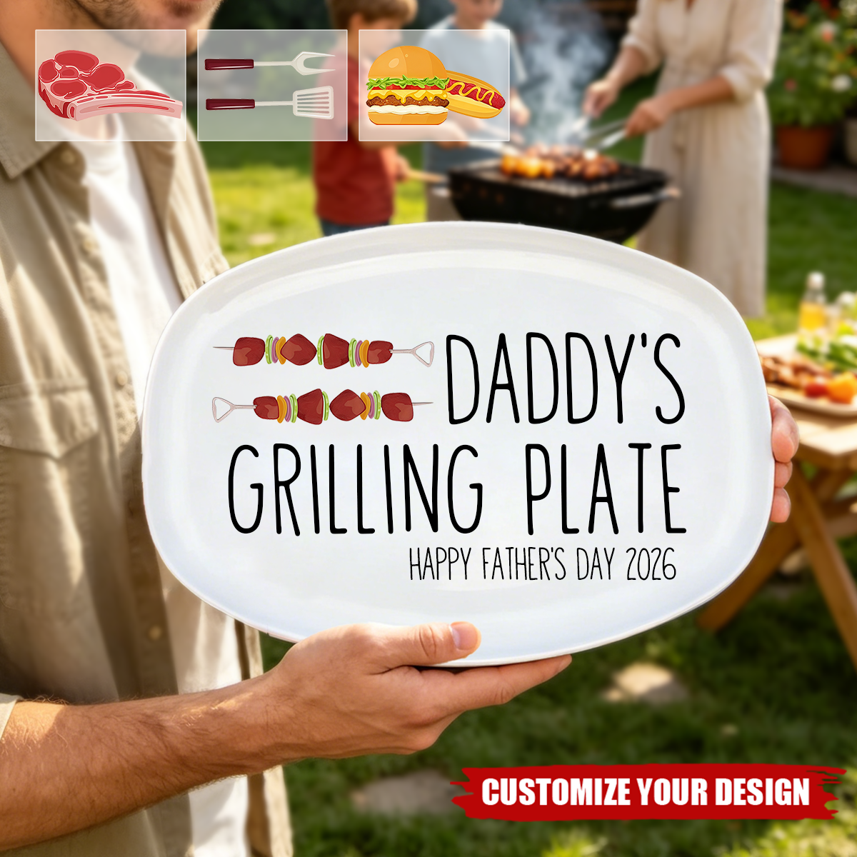 Personalized Grilling Platter, Custom Photo Dad BBQ Tray, Father's Day Gift
