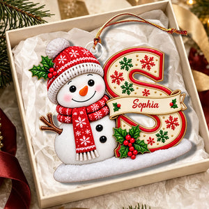 Custom Snowman Initial Christmas Ornament, Personalized Letter Name Bauble