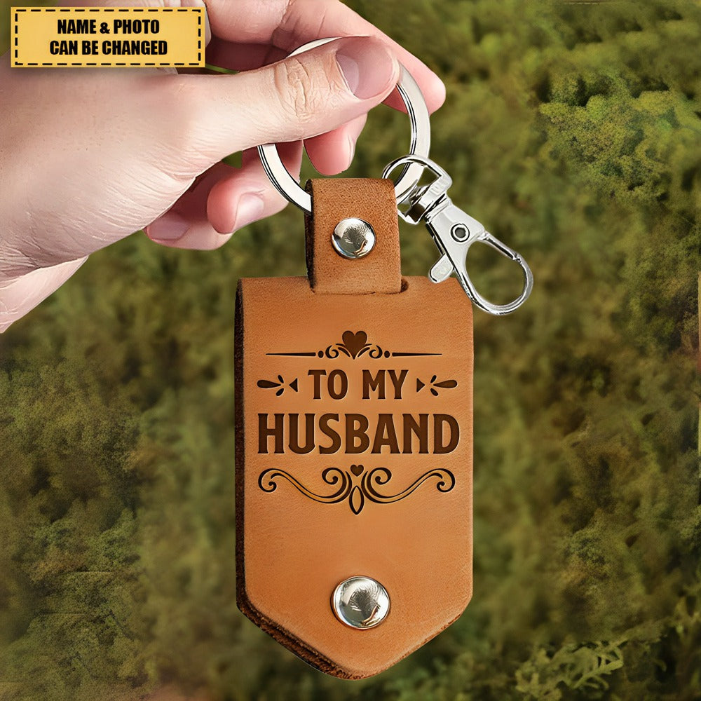 Drive Safe I Need You Here With Me - Personalized Leather Photo Keychain