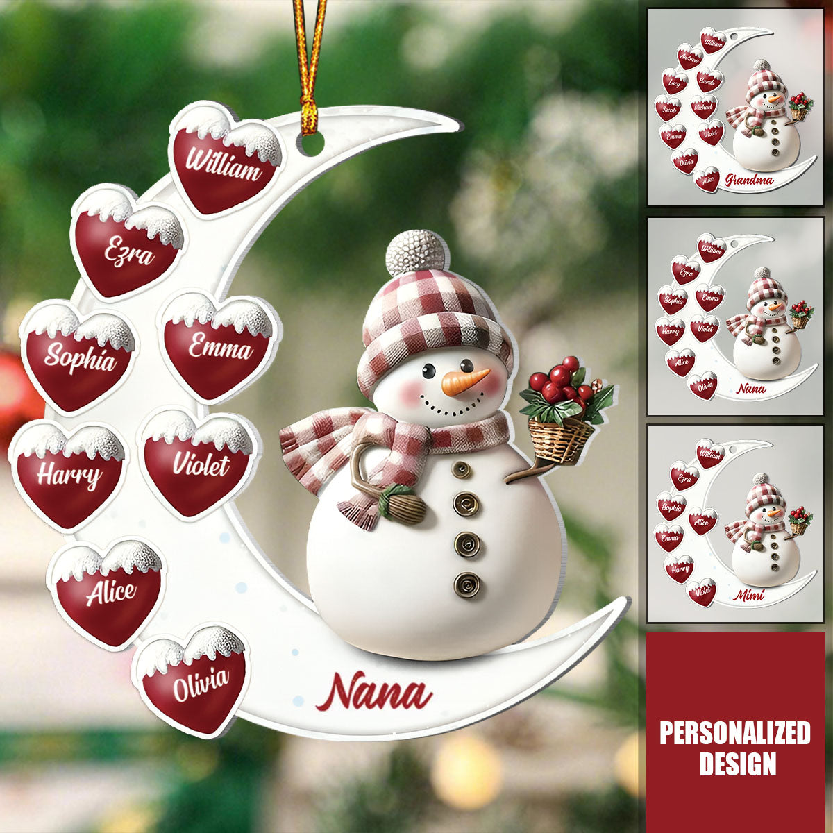 Lovely Grandma Snowman - Custom Grandkids Name Ornament