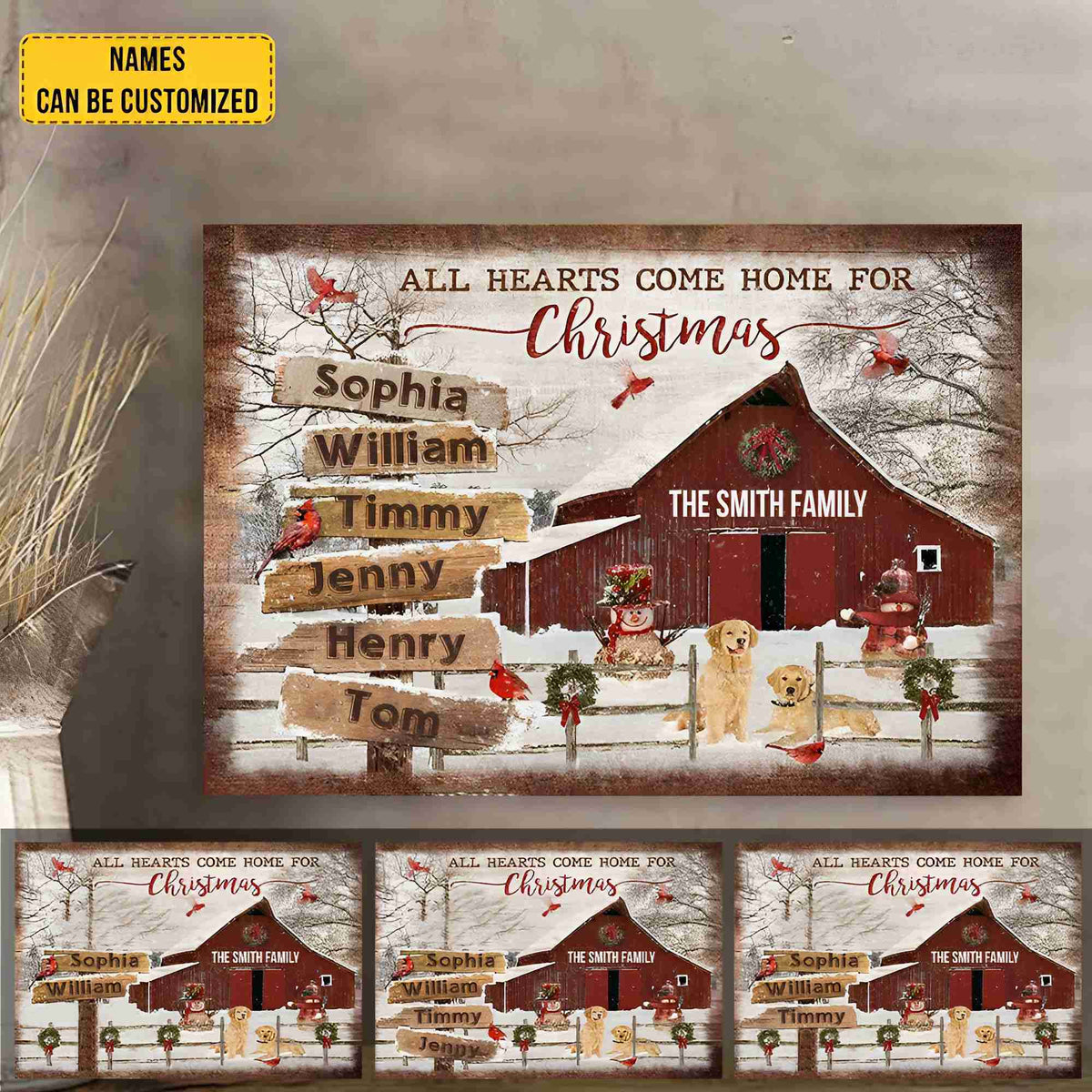 Personalized Christmas Canvas With Street Sign All Hearts Come Home Fo