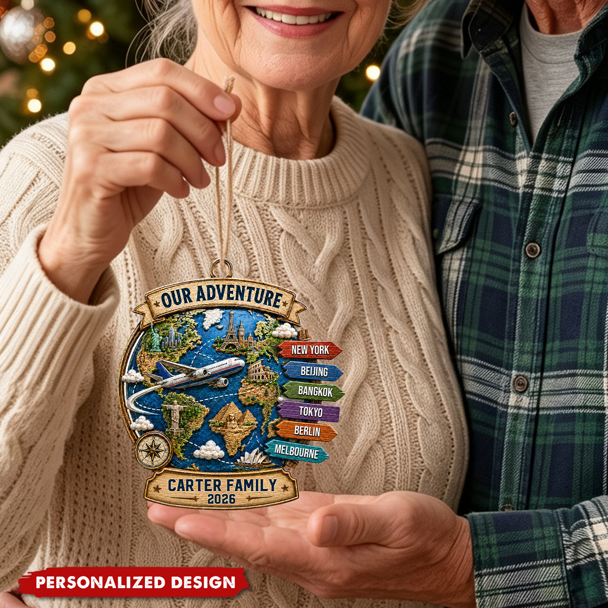 Trending Travel Adventure - Personalized Acrylic Ornament - Gifts For Couple, Family