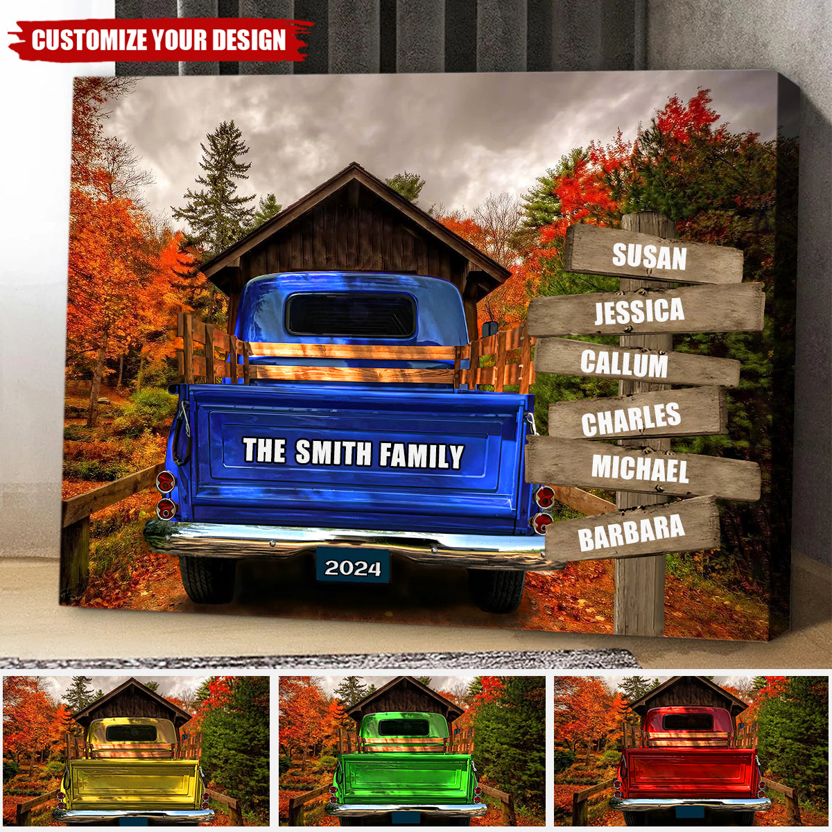 Personalized Family Gift Custom Name Vintage Truck Canvas