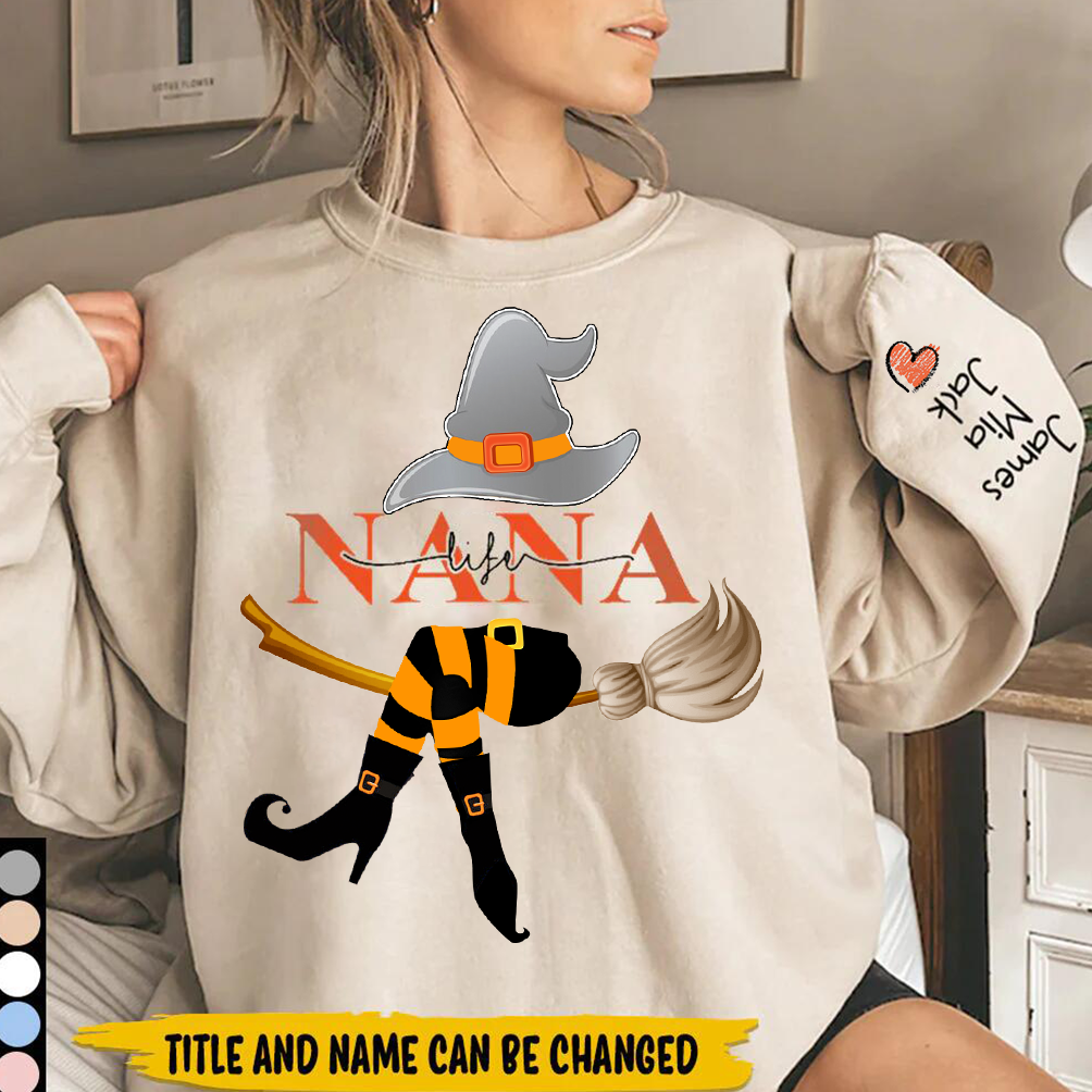 Personalized Grandma Life Witch With Grandkids Halloween Sweatshirt