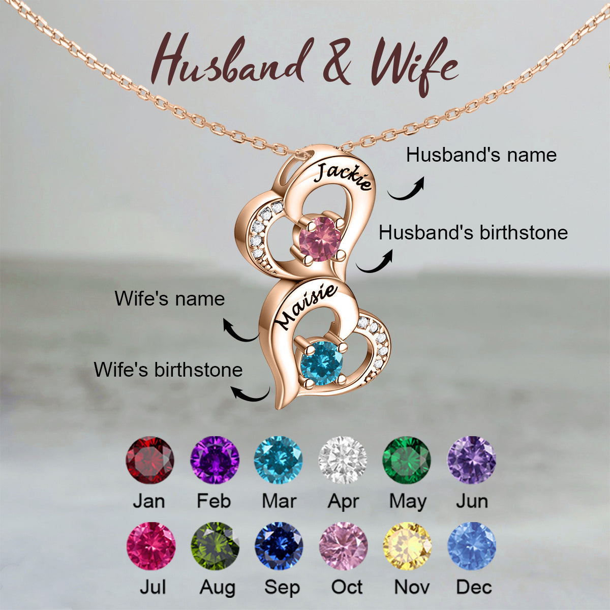 Together Forever - Personalized Couple Birthstone Necklace