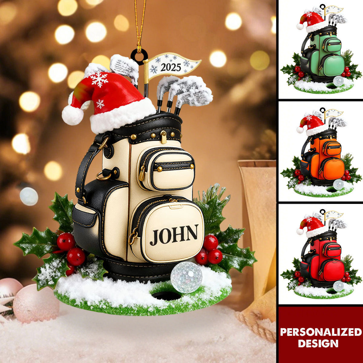 Personalized Golf Christmas Ornament, Golf Bag Xmas Keepsake