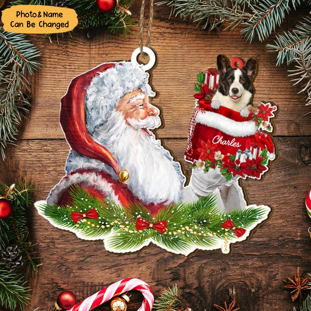 Santa And Dog Christmas - Personalized Wooden Ornament, Christmas Gift For Dog Lovers