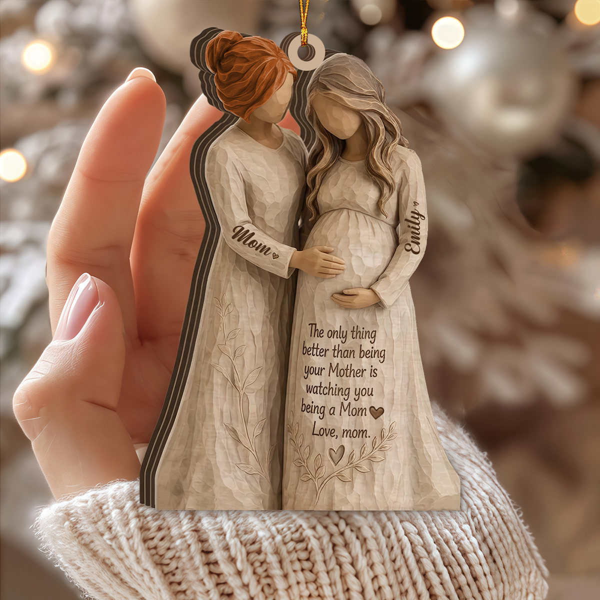 Personalized Pregnant Mom Christmas Ornament, Mother Daughter Decoration