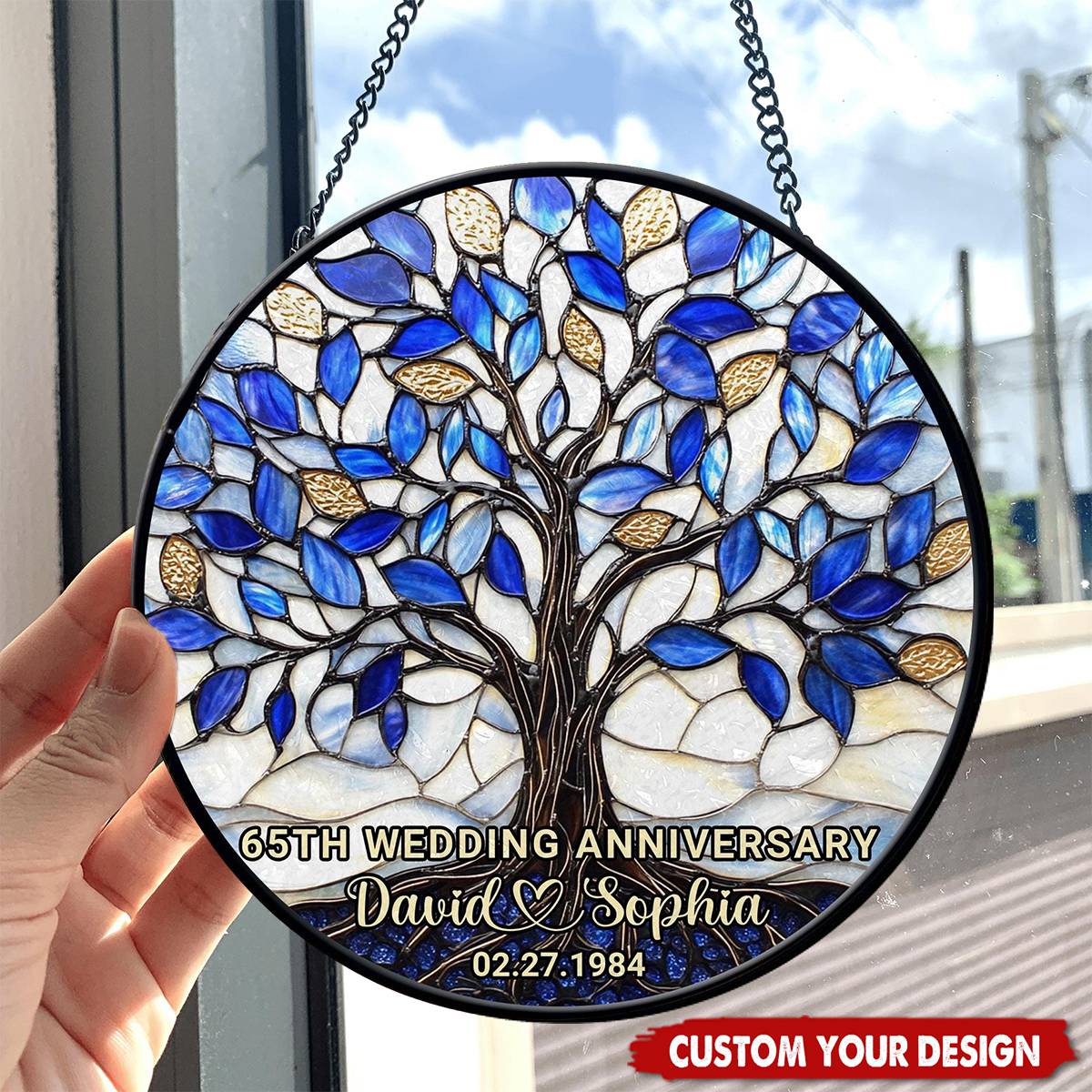 Anniversary Tree of Life - Personalized Window Hanging Suncatcher, Wedding Anniversary Gift