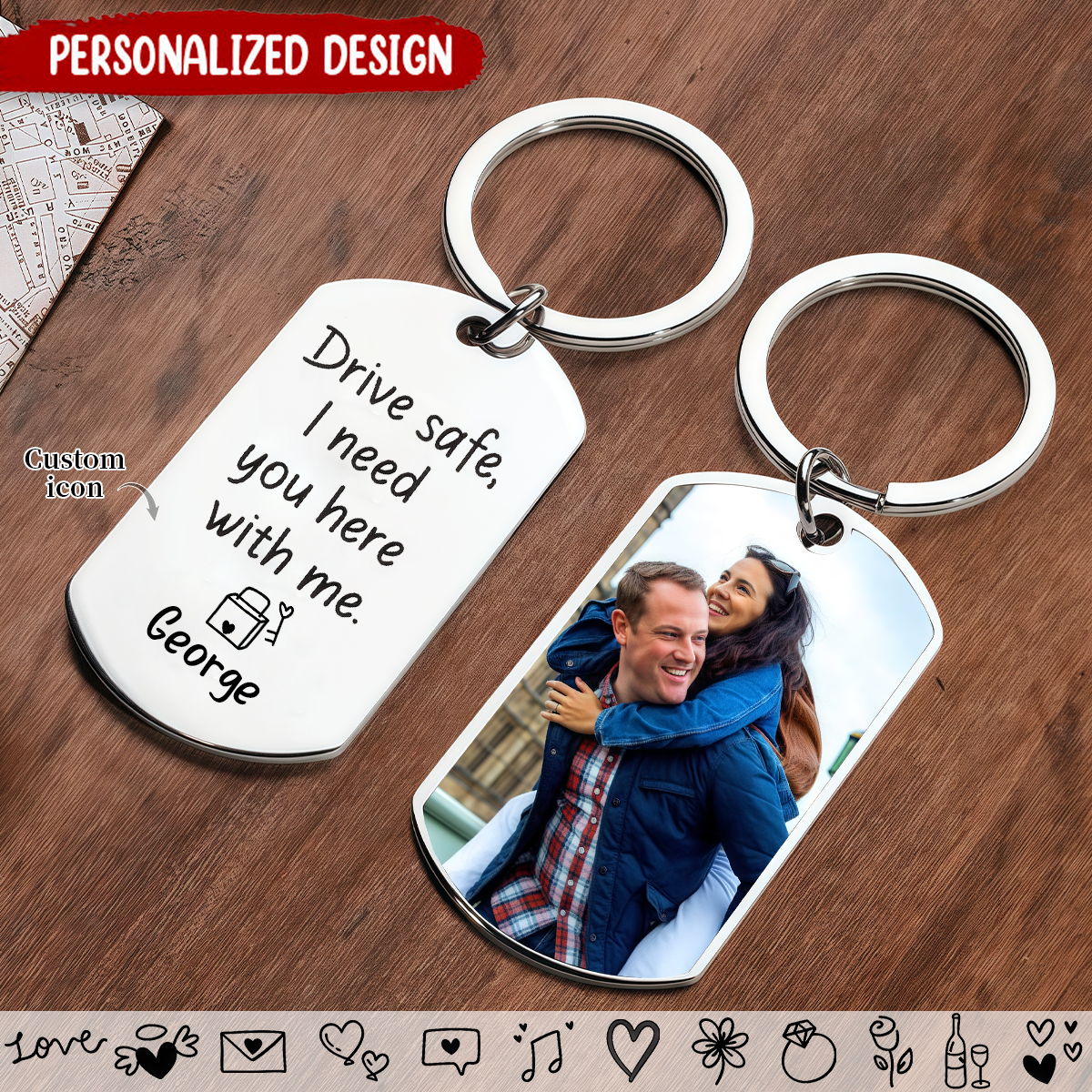 Personalized Drive Safe Couple Gift Stainless Steel Keychain