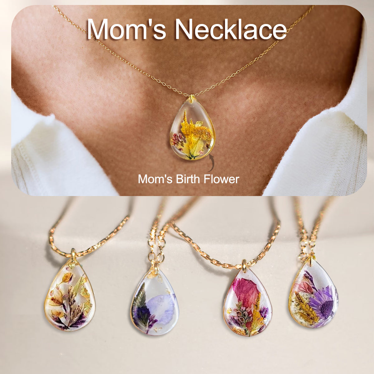 Birth Month Flower Necklace,Dried Flower Resin Jewelry Unique Gift For Her