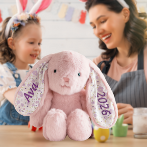 Custom Plush Bunny With Name & Year, Nursery Decor