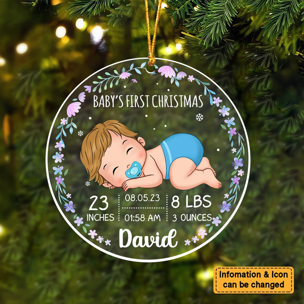 Gift For Baby First Christmas Personalized Circle Ornament