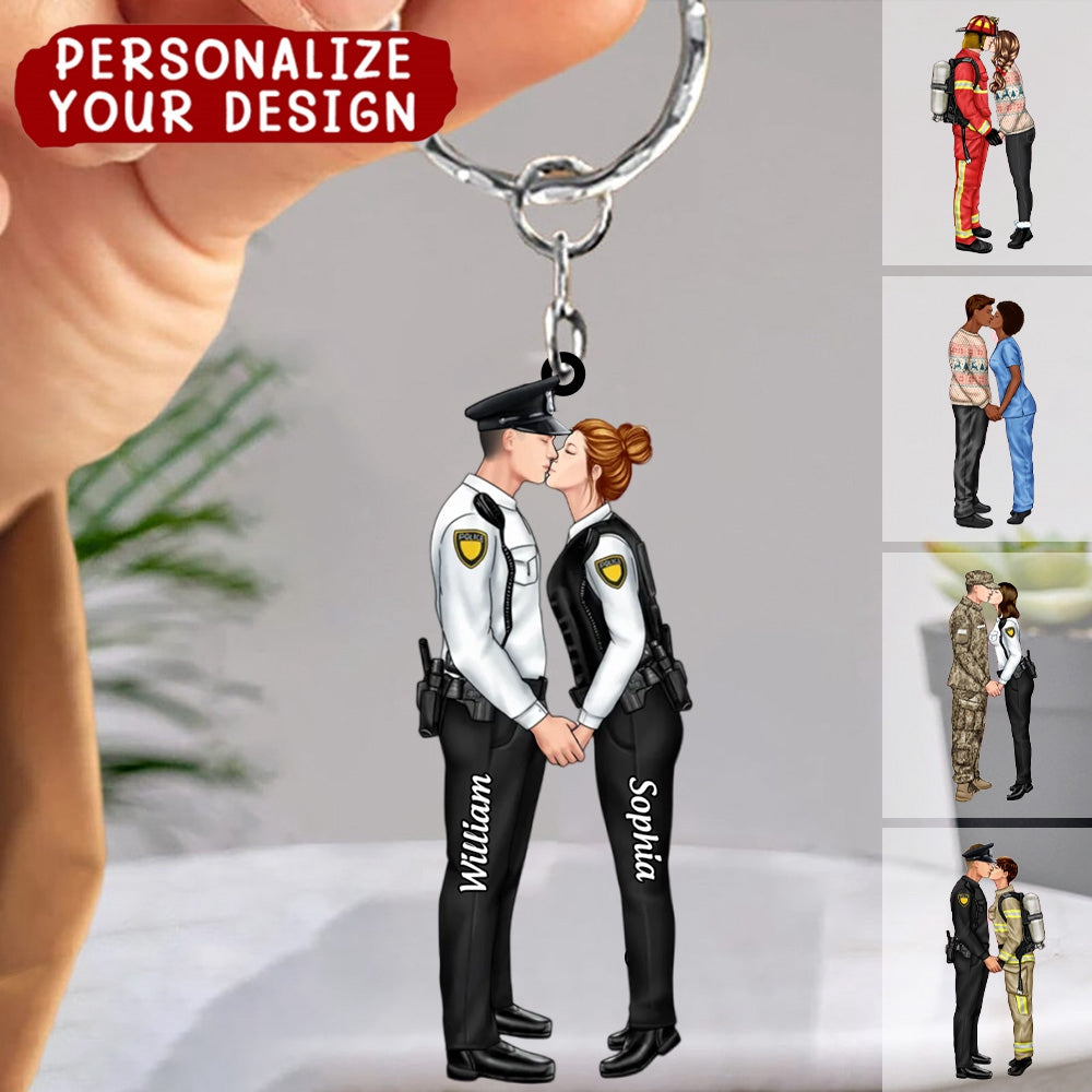 Personalized Acrylic Keychain Couple Portrait, Firefighter, EMS, Nurse, Police Officer,Military