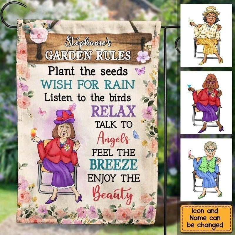 Gift For Grandma Garden Rules Flag