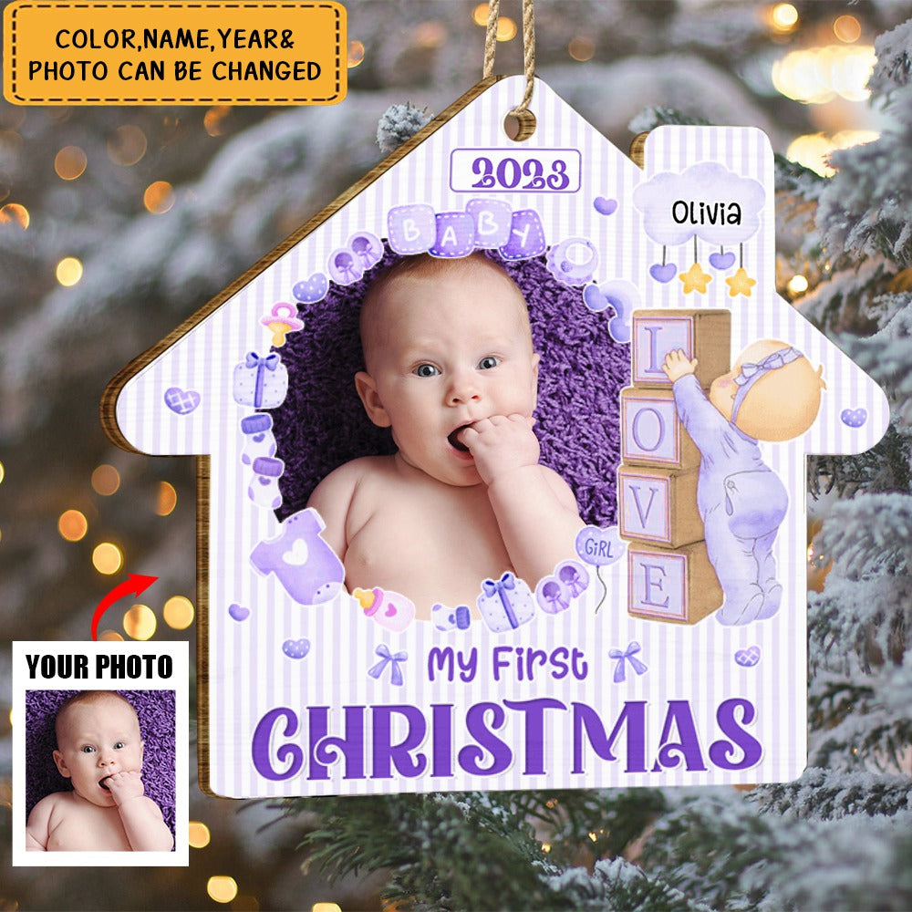 Custom Photo Christmas Baby My First Christmas - Gift For Parents - Personalized Custom Shaped Wooden Ornament
