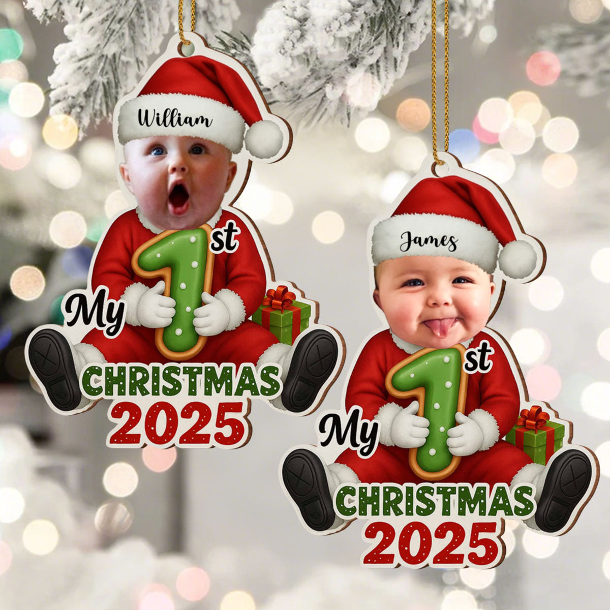 Baby 1st Christmas Ornament, Custom Photo Wood Pendent