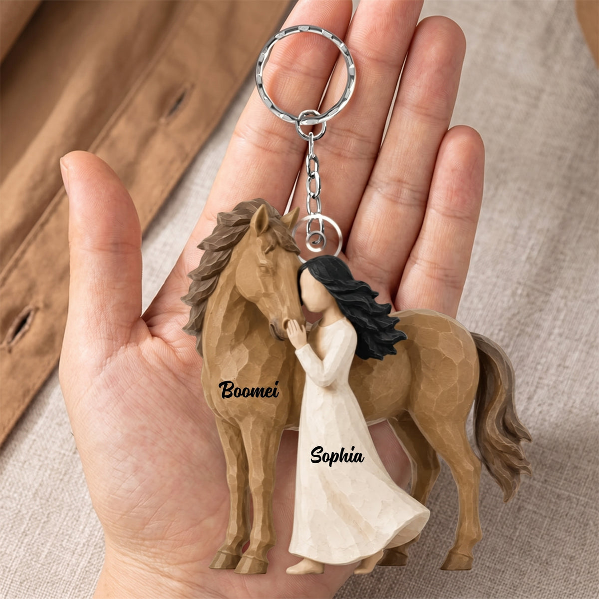 Girl Standing With Horse Personalized Acrylic Keychain - Custom Horse Lover Keepsake Gift