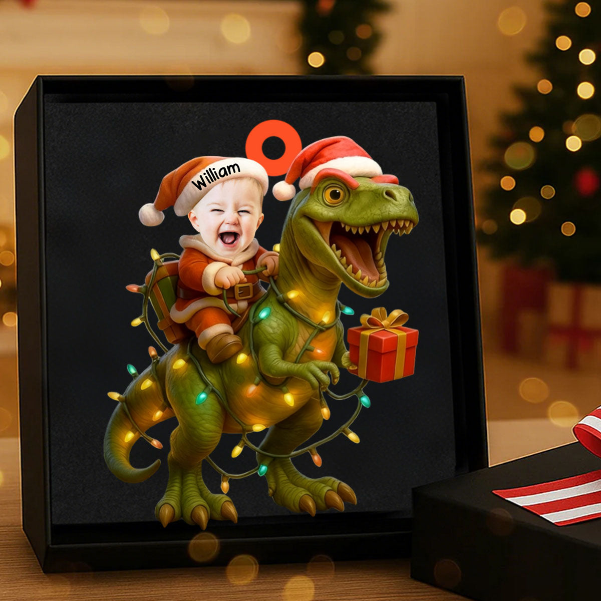 Baby Riding T Rex - Custom Baby Photo Dinosaur Ornament