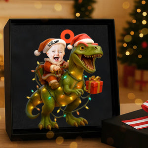 Baby Riding T Rex - Custom Baby Photo Dinosaur Ornament