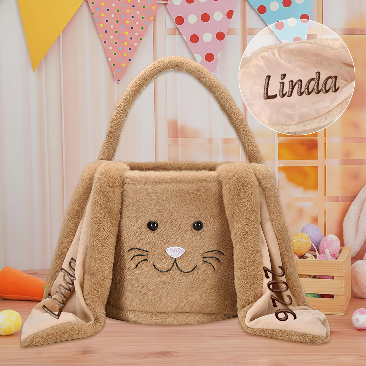 Custom Name Plush Easter Basket For Kids