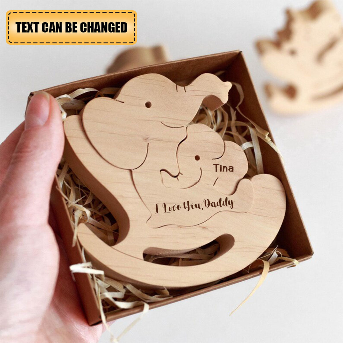 Personalized Dad And Kid Wooden Elephant Puzzle, First Father's Day Gift