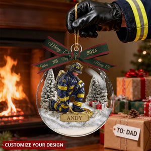 Proud Firefighter - Personalized Firefighter Snow Globe Ornament