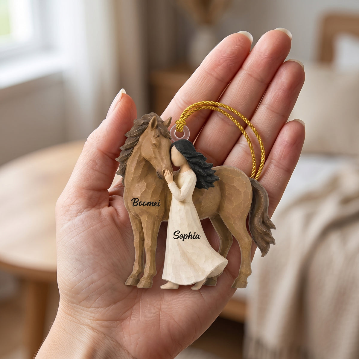 Girl Standing With Horse Personalized Acrylic Ornament - Custom Horse Lover Keepsake Gift