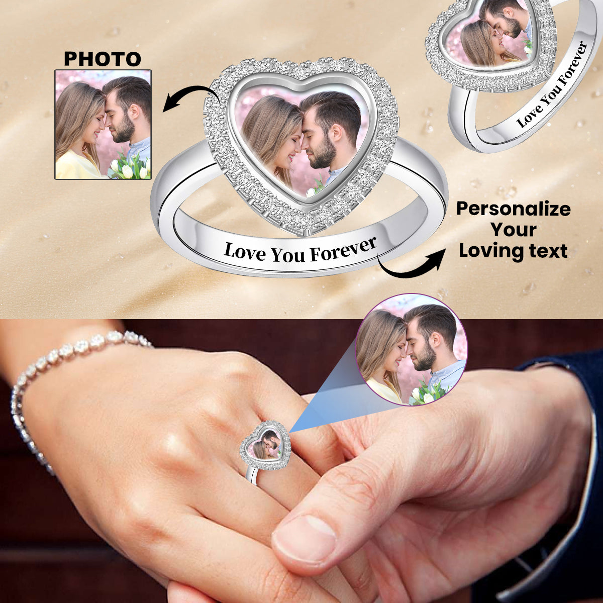 Love You Forever-Personalized Upload Photo Heart Ring For Couple