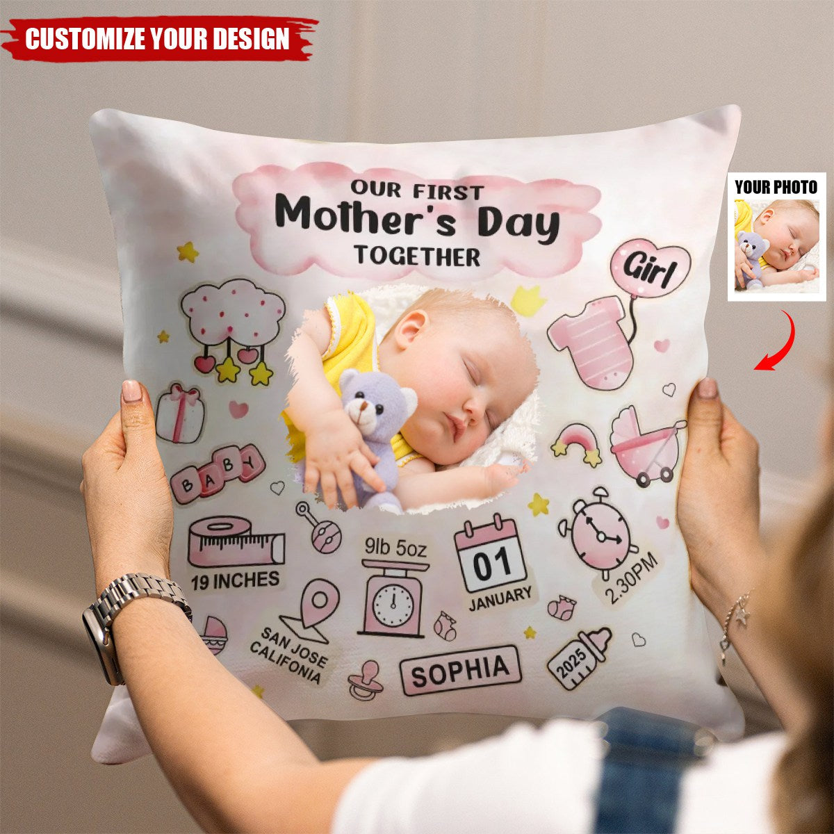 Our First Mother's Day - Personalized Pillow, Gift For Mother, Gifr For New Mother