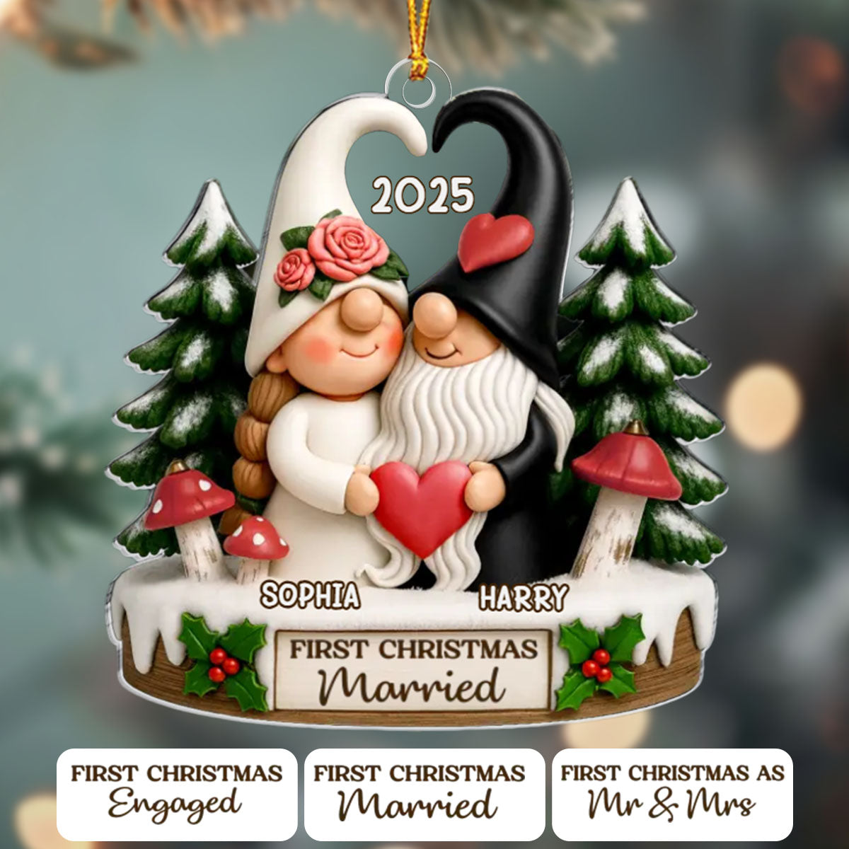 Love Gnomes No Bounds - Custom Anniversary Christmas Ornament