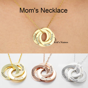 Personalized Name Engraving Round Necklace，Gift For Grandma, Mother, Wife