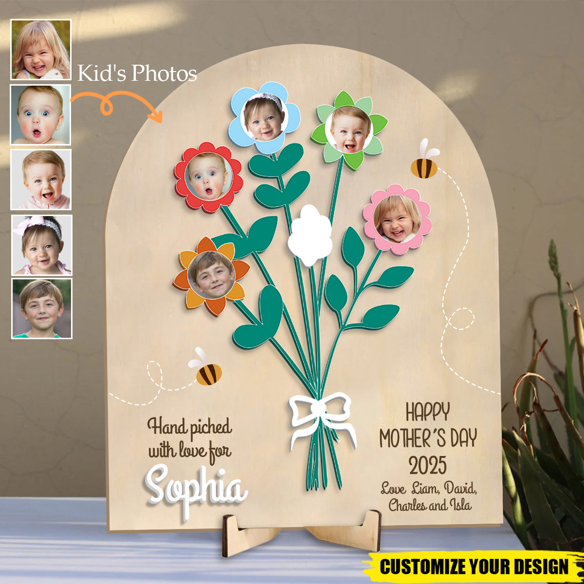 Personalized Flower Bouquet Photo Frame, Mother's Day Sign, Keepsake Gift