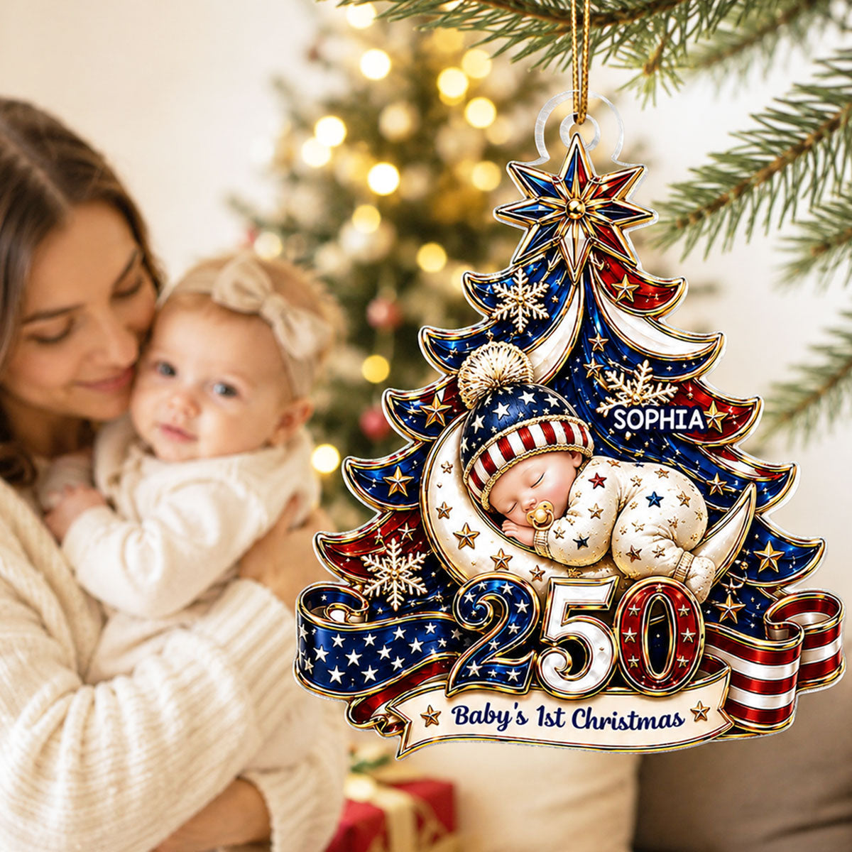 American 250th Anniversary Baby First Christmas - Personalized Ornament For Newborn