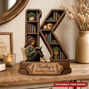 Personalized Initial Reading Corner Wood Sign, Book Lover Gift