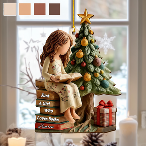 Personalized Reading Girl Ornament, Bookworm Christmas Gift