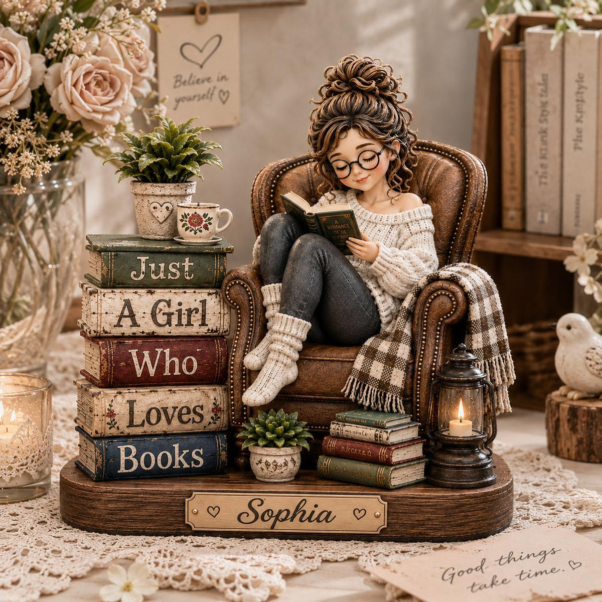 Personalized Book Lover Wooden Block, Just a Girl Who Loves Books Plaque