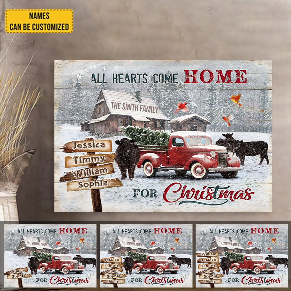 Christmas Canvas Gifts For Farmers With Pickup Truck And Farm Animals All Hearts Come Home For Christmas