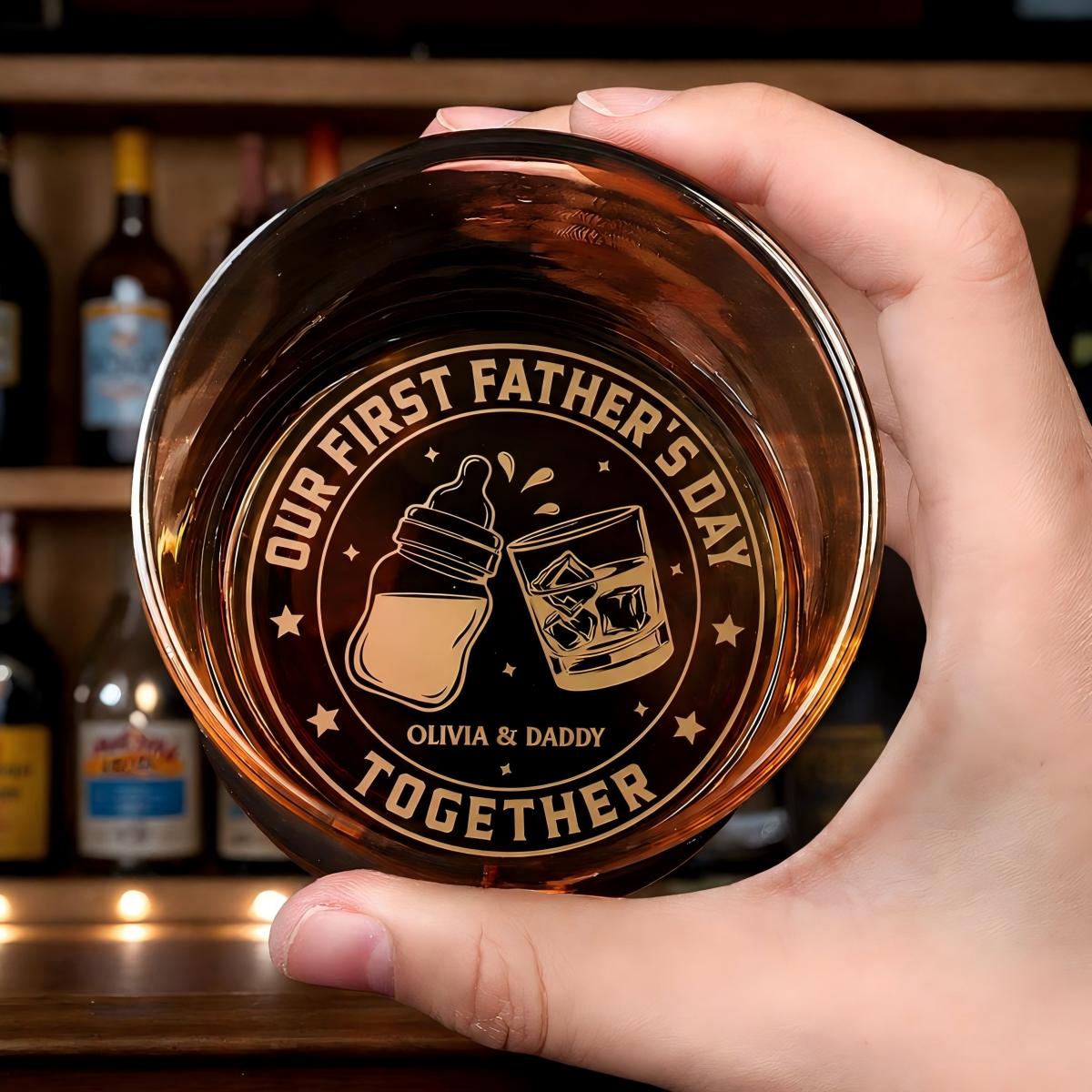 Personalized First Father's Day Together Whiskey Glass, Cheers To Daddy Gift