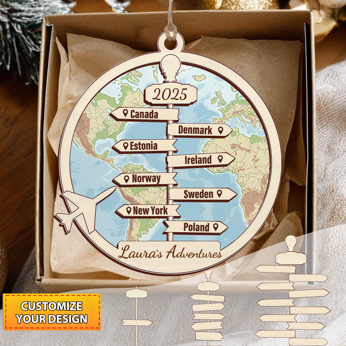Traveling Destination, Personalized 2 Layered Suncatcher Ornament