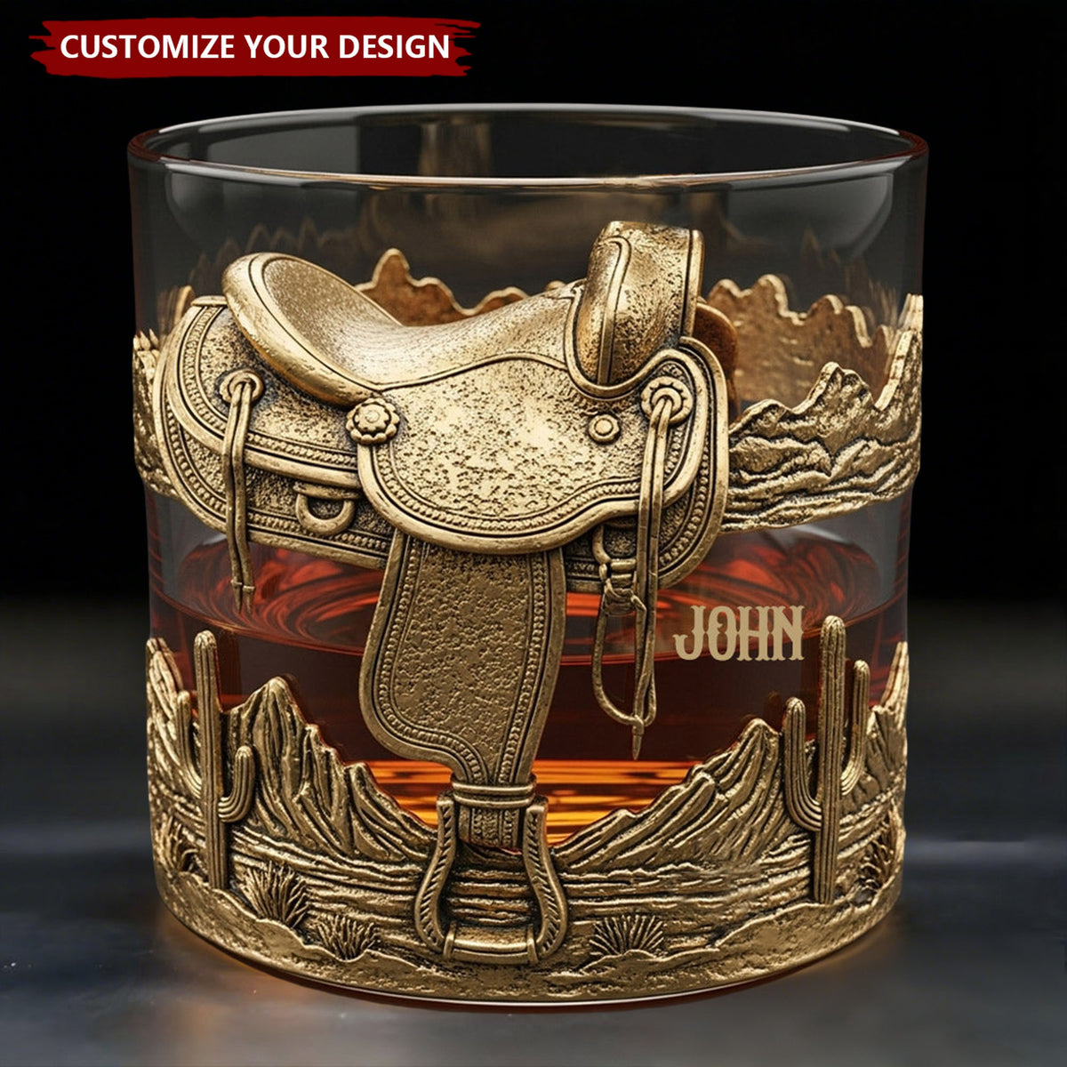 Horseshoe And Saddle - Personalized Horse Whiskey Glass