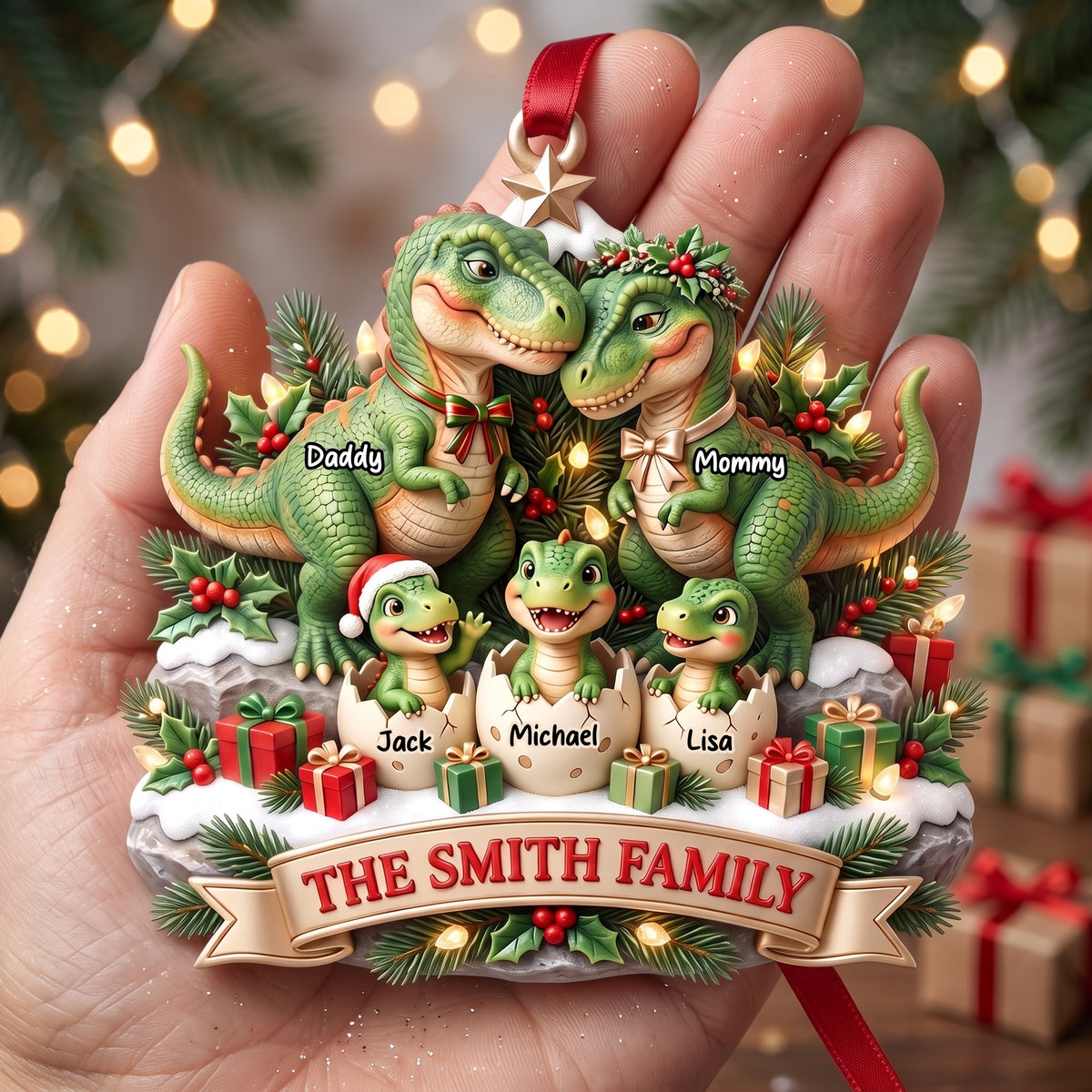 Dinosaur Family Ornament - Personalized Christmas Gifts For Family