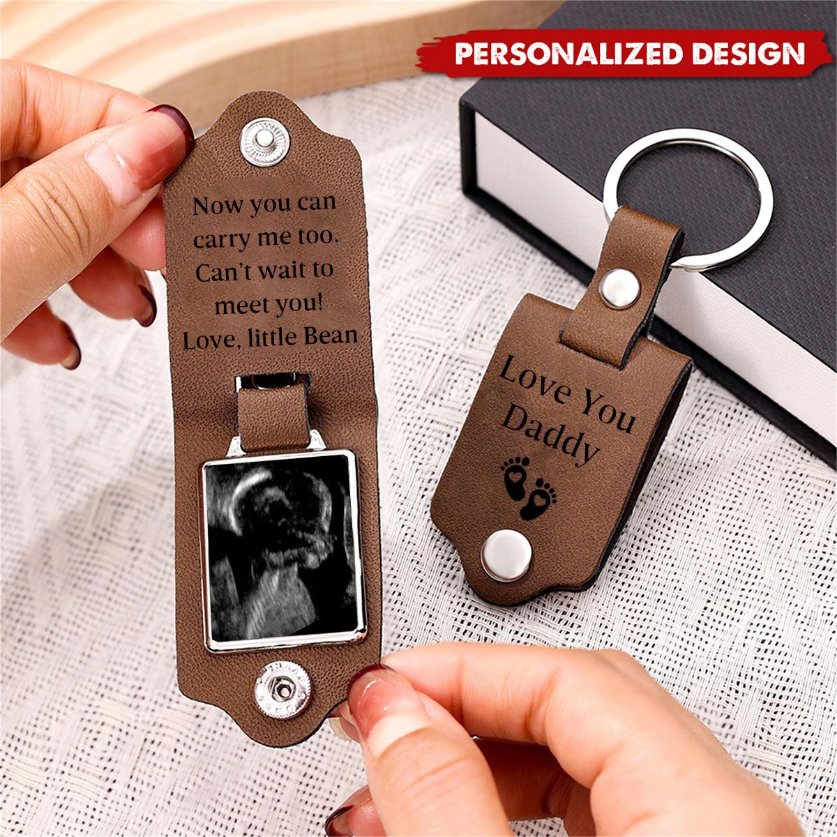 Daddy Carry Me New Born Keepsake - Personalized Leather Upload Photo Keychain