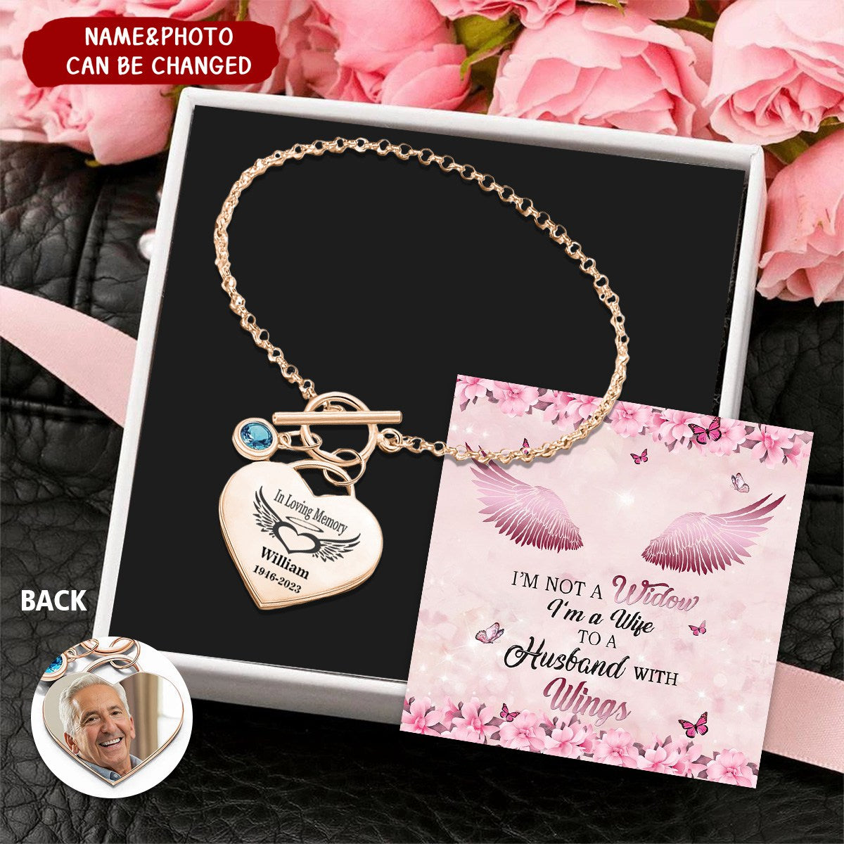 I'm A Wife To A Husband With Wings Personalized Memorial Bracelet With Birthstone