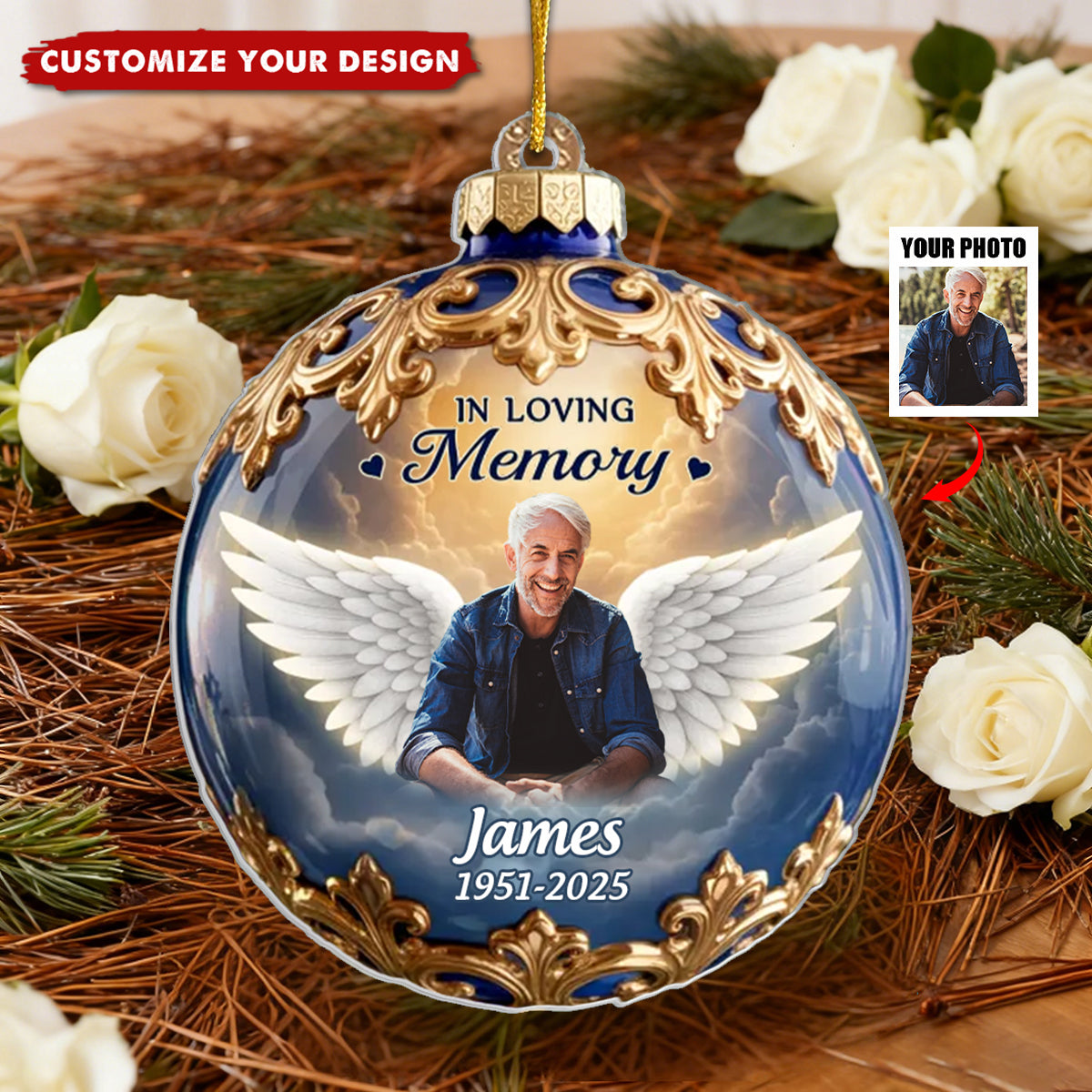Held in Gentle Memory Custom Photo Acrylic Ornament - Personalized Christmas Memorial Sympathy Gifts