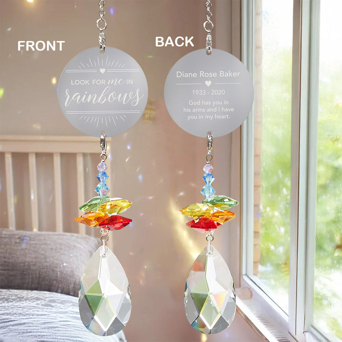 Look For Me In Rainbows - Personalized Memorial Crystal Suncatcher
