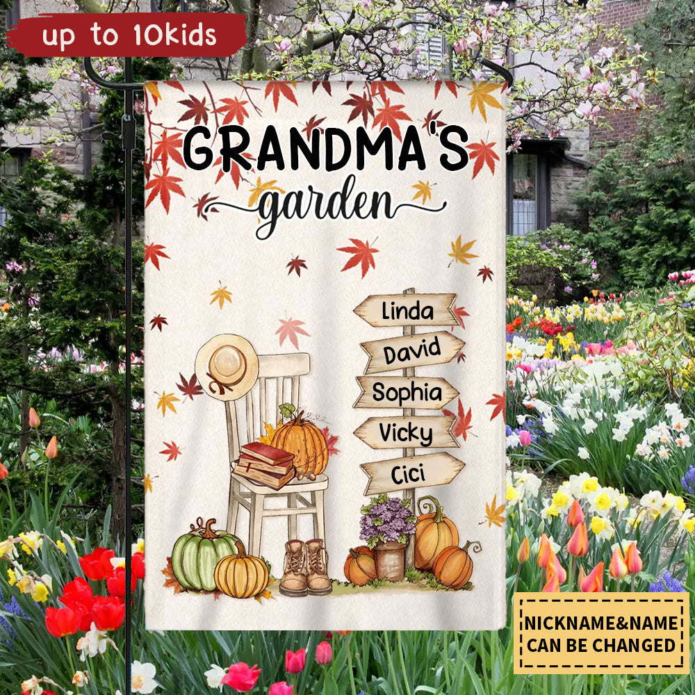 Personalized Autumn Grandma Mom's Garden Pumpkins House Garden Flag